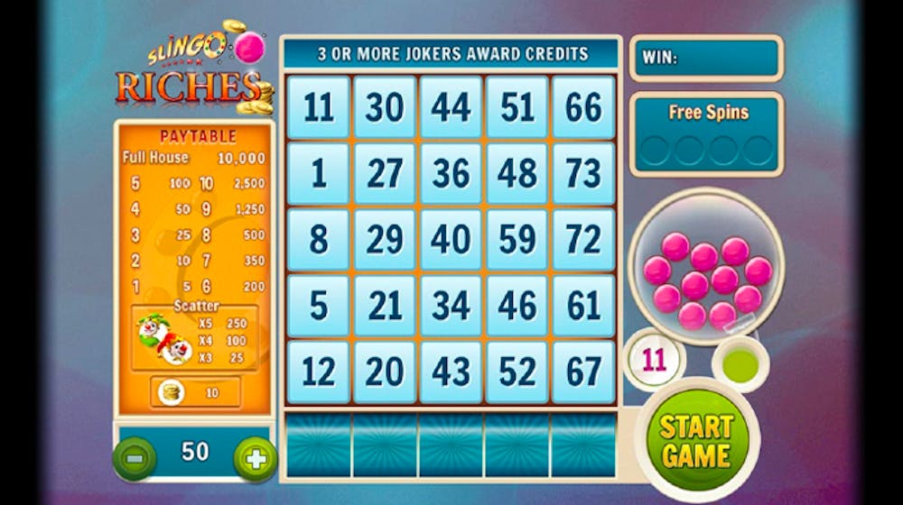 Slingo Riches playing grid