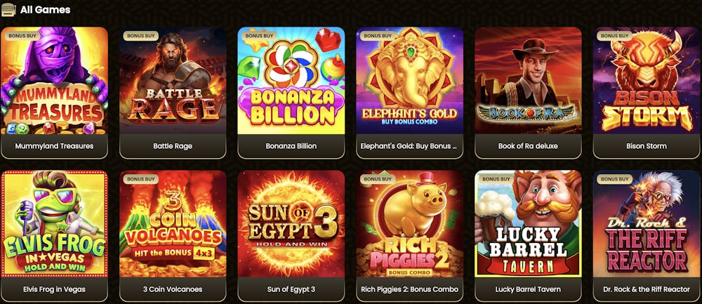 several slot games available at Goldspin Casino, including titles like 
