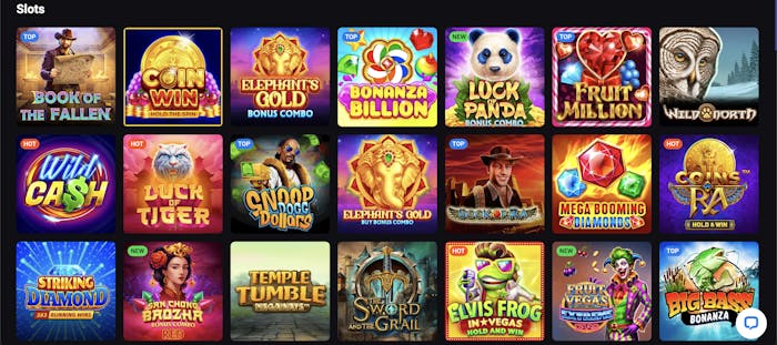 A digital casino interface displaying various slot games, including 