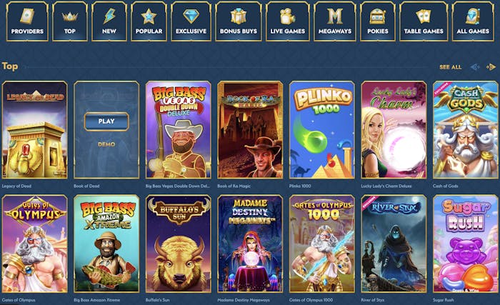 collection of top slot games offered by Ocean Spin Casino. The selection includes 