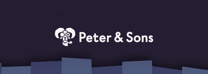 peter and sons logo white writing on a blue background
