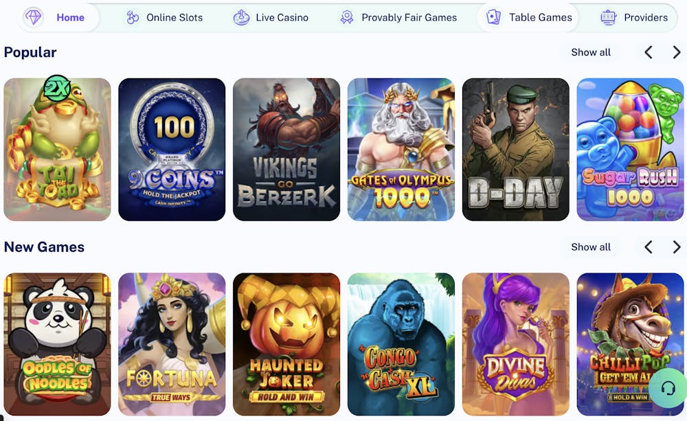 main dailyspins casino games selection